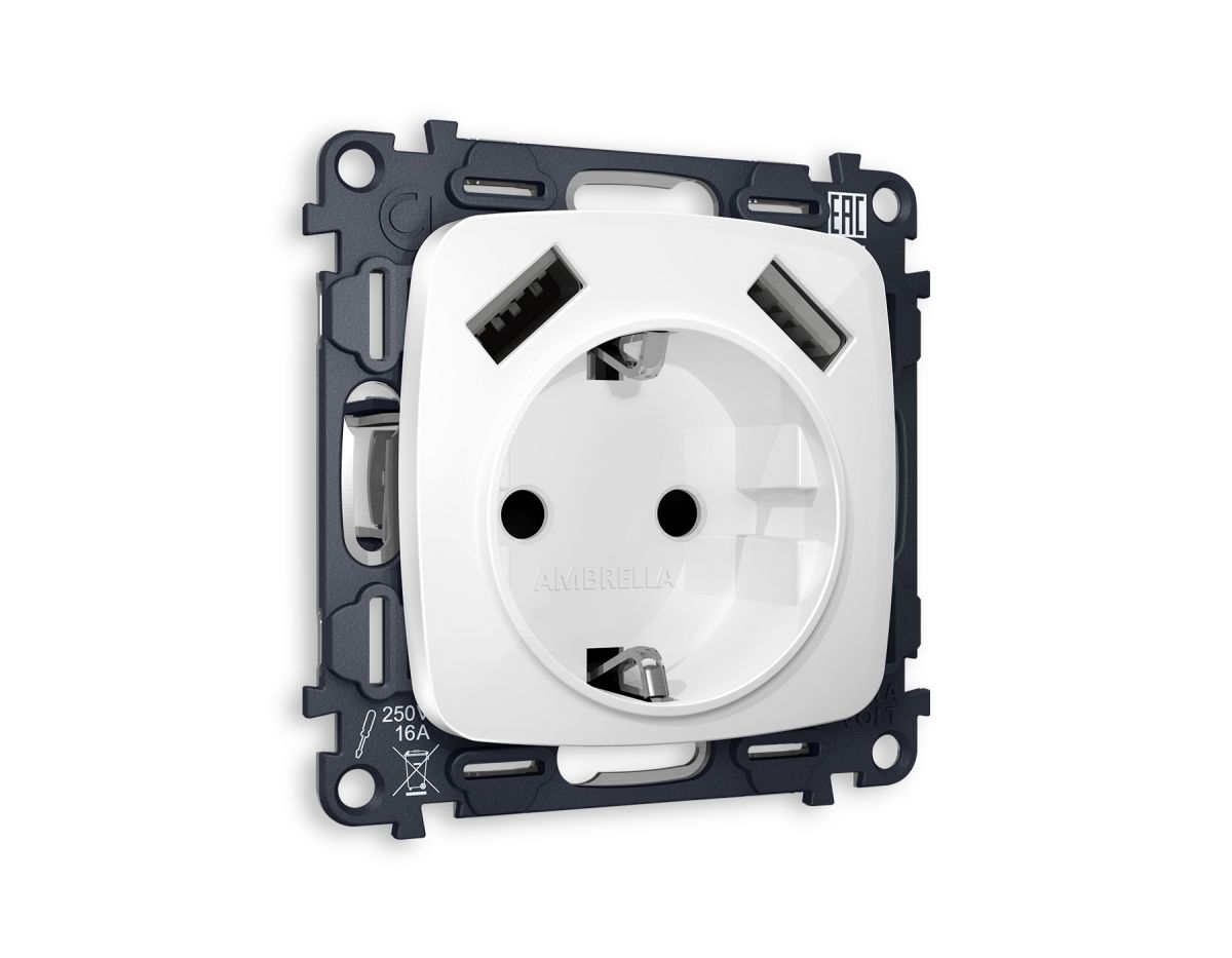 Комплект механизма электрической розетки USB A+A 18W Ambrella Volt Omega (OP1090, VM155) MO109010 в Санкт-Петербурге