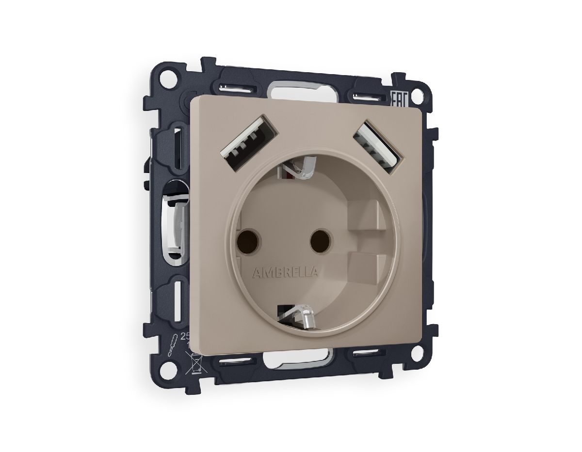 Комплект механизма розетки 2USB A+A 18W (быстрая зарядка) с/з Ambrella Volt Alfa MA369010 в Санкт-Петербурге