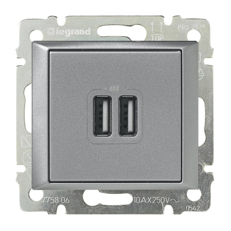 Розетка USB двойная Legrand Valena 240V/5V 2400mA алюминий 770270 в Санкт-Петербурге