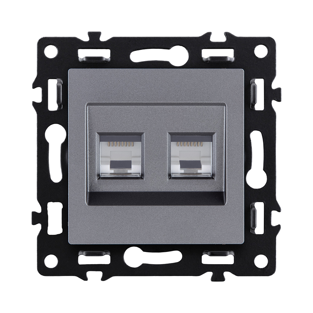 Розетка двойная Ethernet RJ45 Cat.6, серый Kollinger Asthetik AS-018GY в #REGION_NAME_DECLINE_PP#