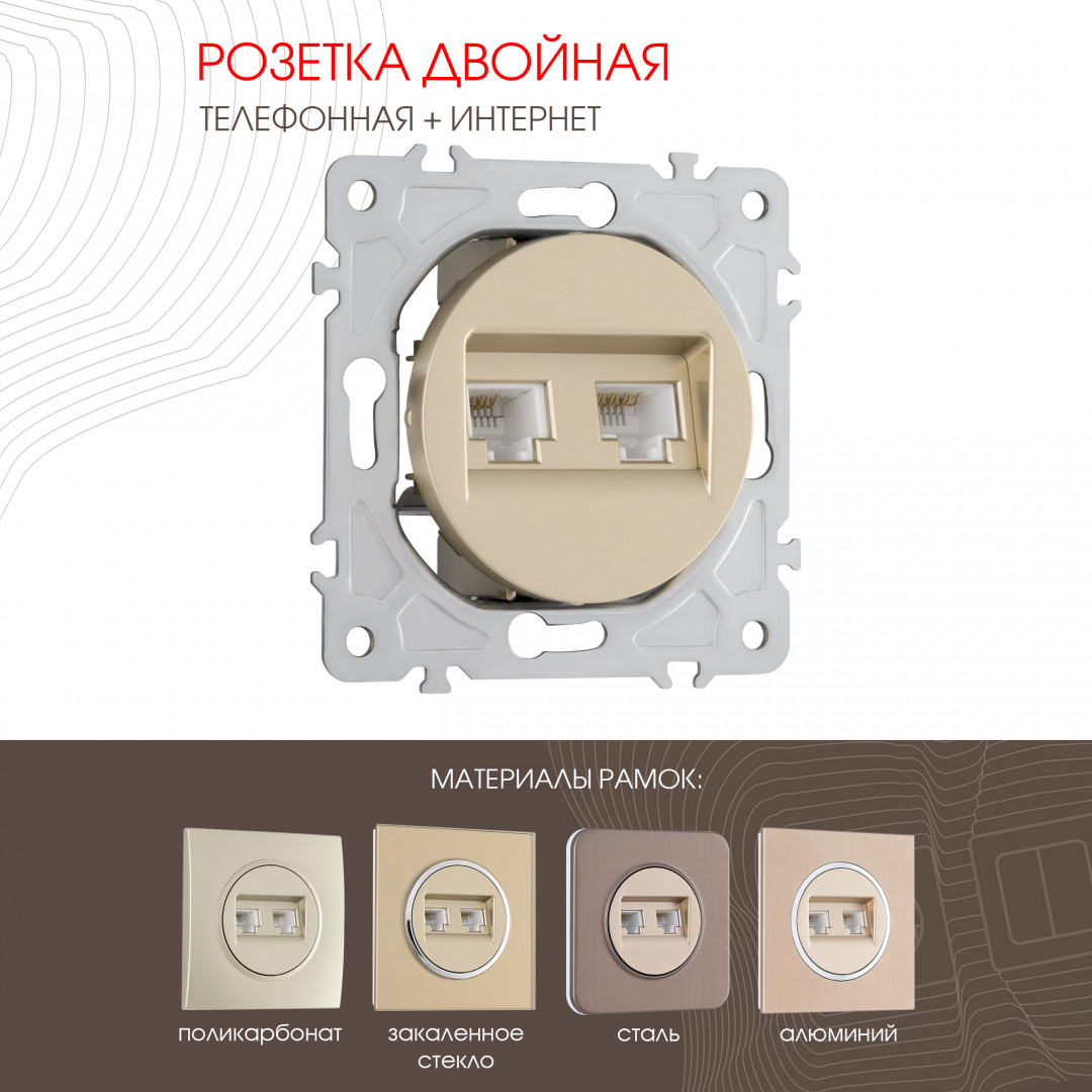 Розетка телефонная RJ11 + компьютерная RJ45 Arte Milano 202.44-1.shampan в Санкт-Петербурге