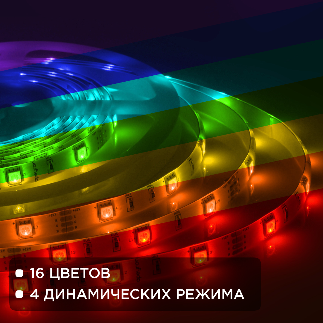 Комплект светодиодной ленты Apeyron 12В 7.2Вт/м smd 5050 30 д/м IP65 5м RGB (блок, коннектор, контроллер)  10-03 в Санкт-Петербурге