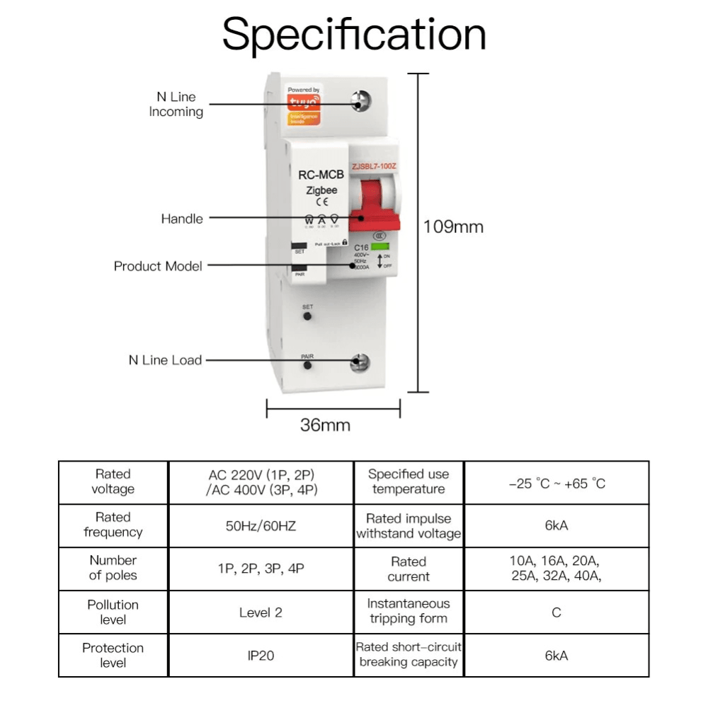 Выключатель Moes Zigbee circuit breaker 1P 16A ZCB-SC-1P16 в Санкт-Петербурге