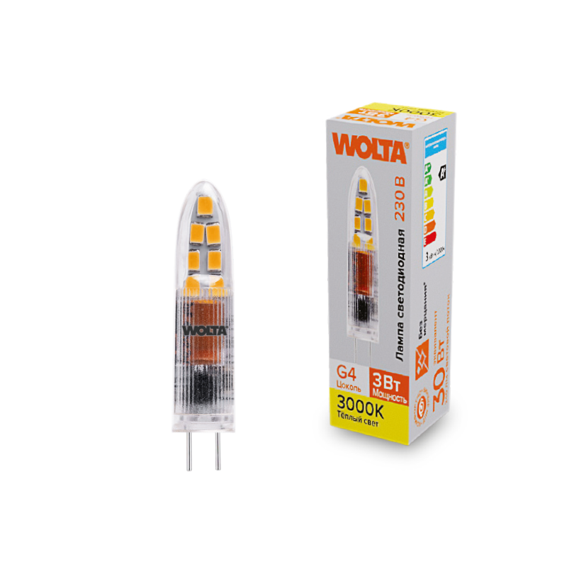 Светодиодная лампа WOLTA 3Вт 3000K G4 матовая WSTD-JC-220V3W3KG4-P в Санкт-Петербурге