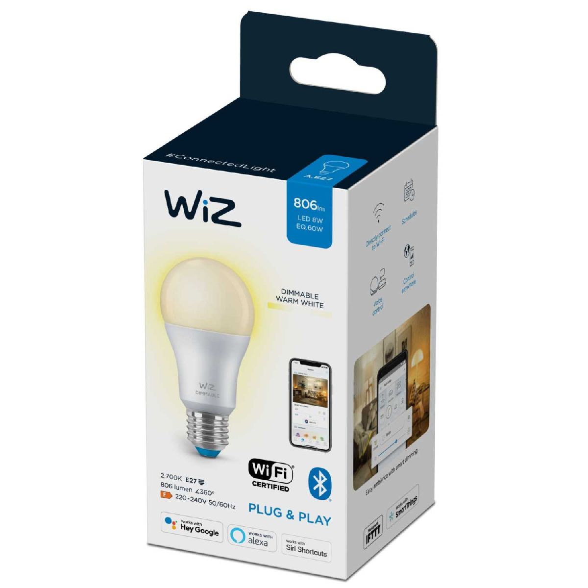 Умная светодиодная лампа Wiz Wi-Fi BLE60WA60E27927DIM1PF/6 E27 8W 2700K 929002450202 в Санкт-Петербурге