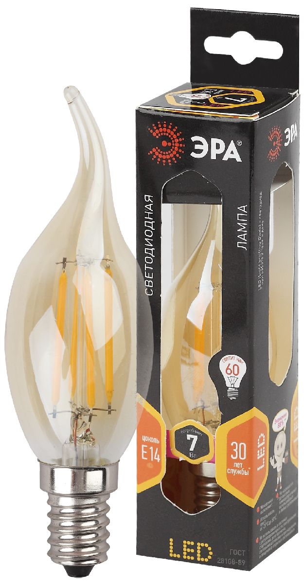 Лампа светодиодная Эра E14 7W 2700K F-LED BXS-7W-827-E14 gold Б0027965 в Санкт-Петербурге