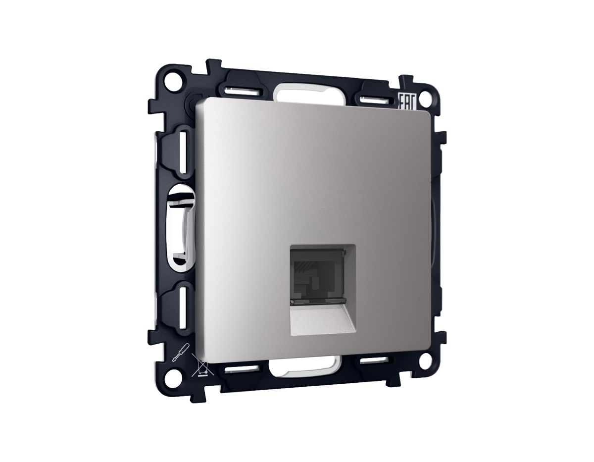 Комплект механизма компьютерной розетки RJ-45 экранированной с автоматической защитной шторкой Alfa Сталь матовый Quant Ambrella Volt MA512005 (AP5120, VM185) в Санкт-Петербурге