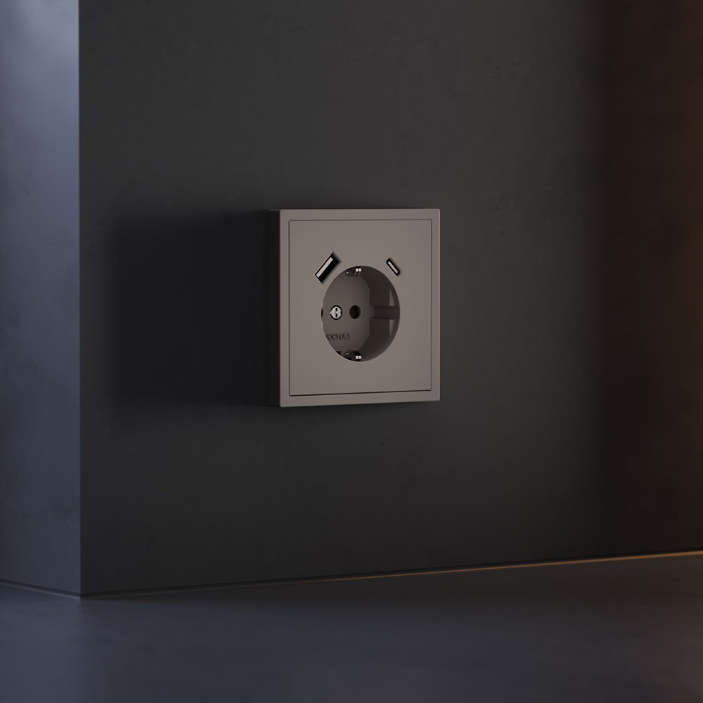 Накладка для розетки с заземлением и защитными шторками, с USB A+C Voltum S70 (капучино) VLS001014 в Санкт-Петербурге