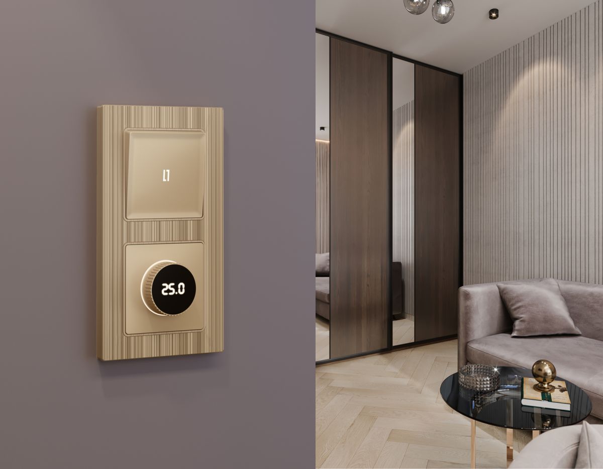 Комплект механизма терморегулятора с цифровым дисплеем с подсветкой и датчиком для теплого пола 16A-250V Alfa Шампань Quant Ambrella Volt MA605810 (AP6058, VM1385) в Санкт-Петербурге