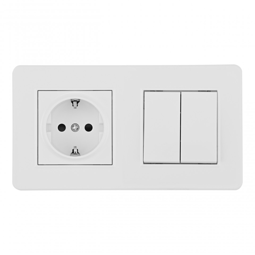 Выключатель двухклавишный с розеткой Arte Milano SET16-2-40-1-30-2 white в Санкт-Петербурге
