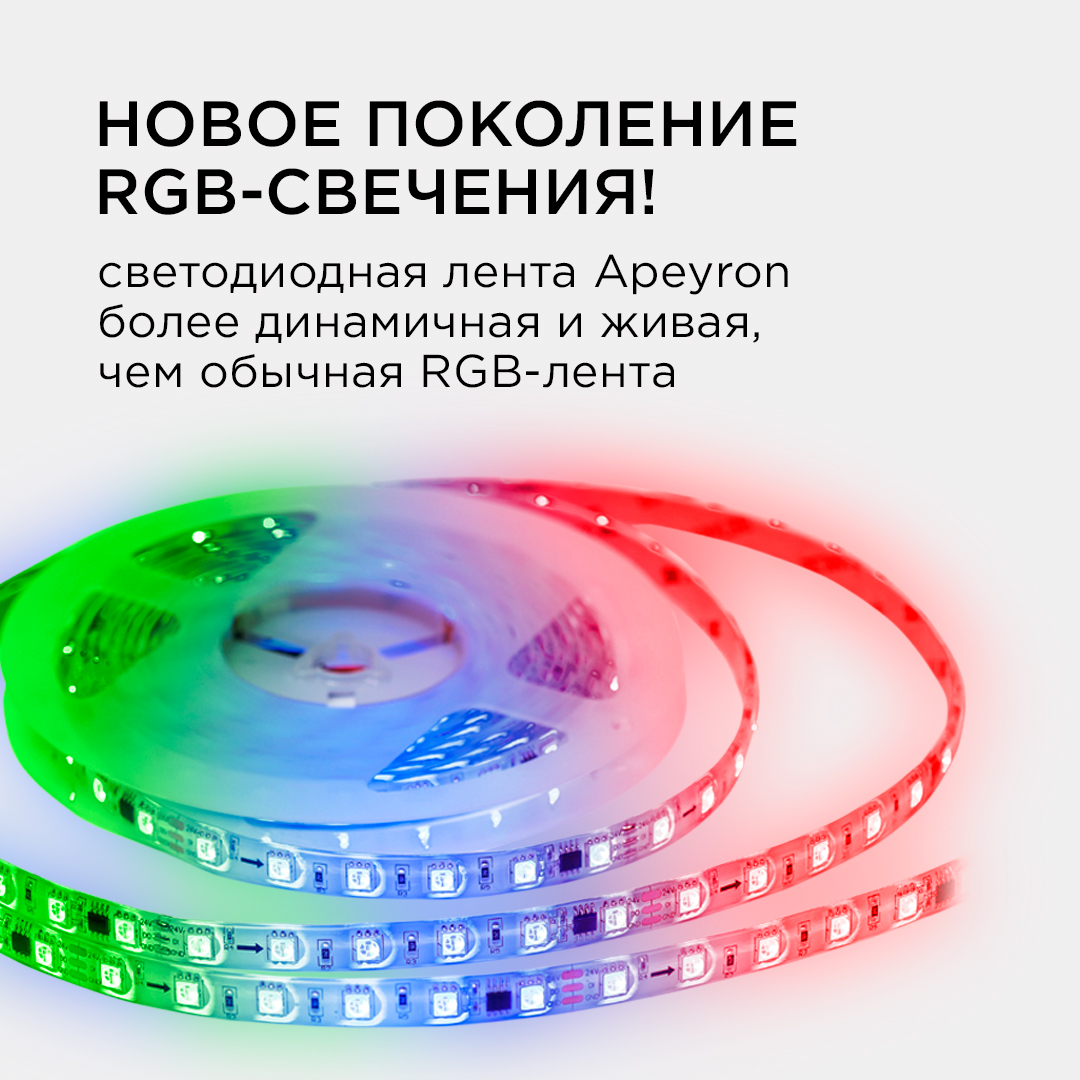 Комплект адресной светодиодной ленты Apeyron 24В 14,4Вт/м smd5050 60д/м IP65 5м RGB (адаптер питания, контроллер) 10-96 в Санкт-Петербурге