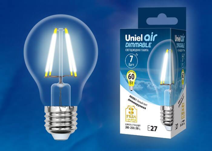 Лампа светодиодная филаментная (UL-00002874) Uniel E27 7W 4000K LED-A60-7W/NW/E27/CL/DIM GLA01TR в Санкт-Петербурге