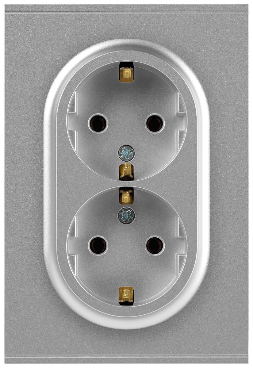 Розетка Эра Arktik 16-2105-03 двойная с заземлением 2X2P+E Schuko со шторками 16А-250В алюминий Б0070456 в Санкт-Петербурге