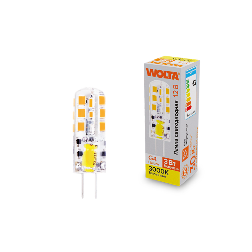 Светодиодная лампа WOLTA 3Вт 3000K G4 матовая WSTD-JC-12V3W3KG4-S в Санкт-Петербурге