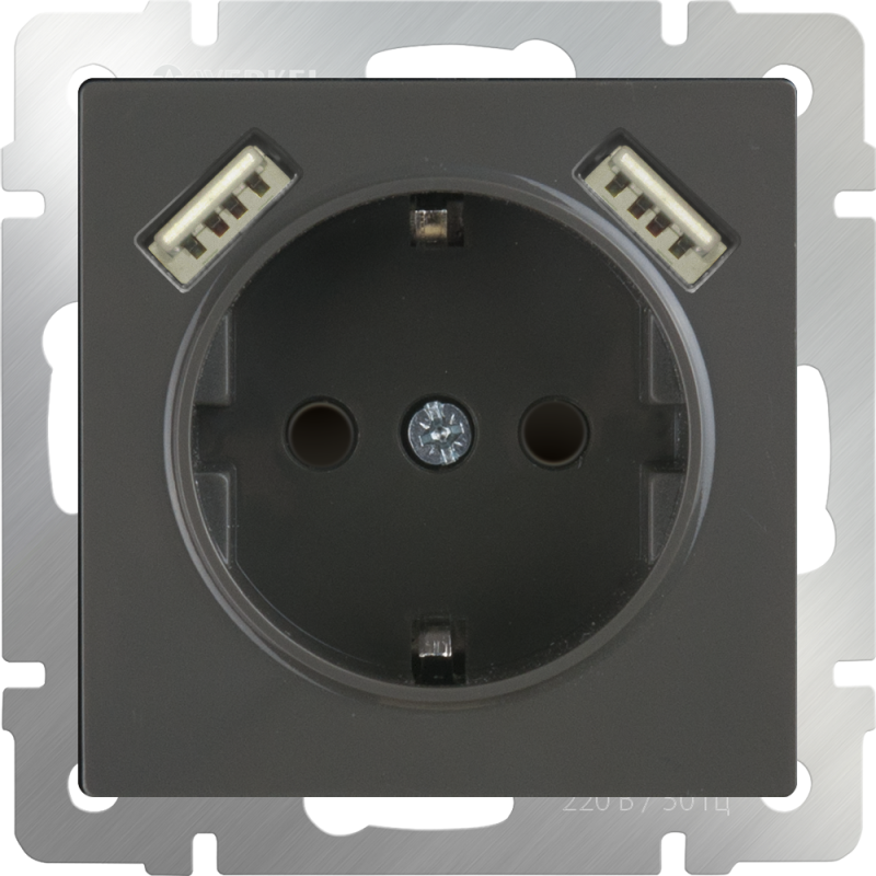 Розетка с заземлением, шторками и USBx2 серо-коричневая Werkel WL07-SKGS-USBx2-IP20 4690389073229 в Санкт-Петербурге