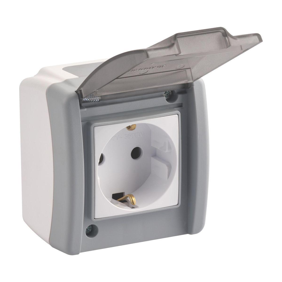 Розетка на 1 пост с заземлением Mono Electric Octans IP54 16А 250В бело-серый 154-020007-117 в Санкт-Петербурге