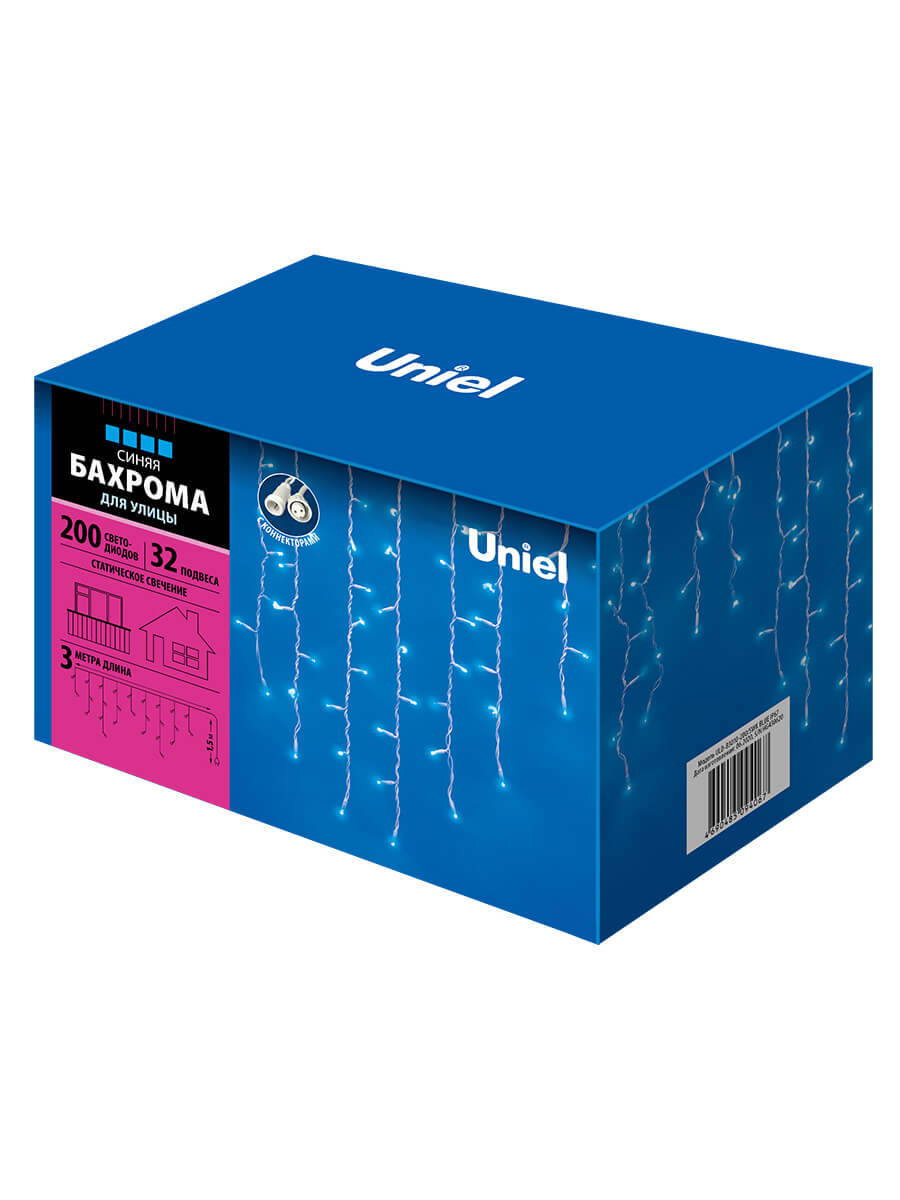 Светодиодная гирлянда (UL-00002329) Uniel бахрома 230V синий ULD-B3010-200/SWK Blue IP67 в Санкт-Петербурге