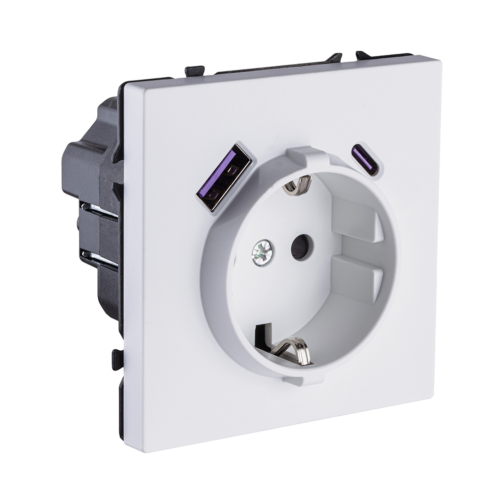 Розетка штепсельная SCHUKO 16A/250 В с USB A+C 20W, белый глянцевый Kollinger Eclipse EC-016WG в #REGION_NAME_DECLINE_PP#