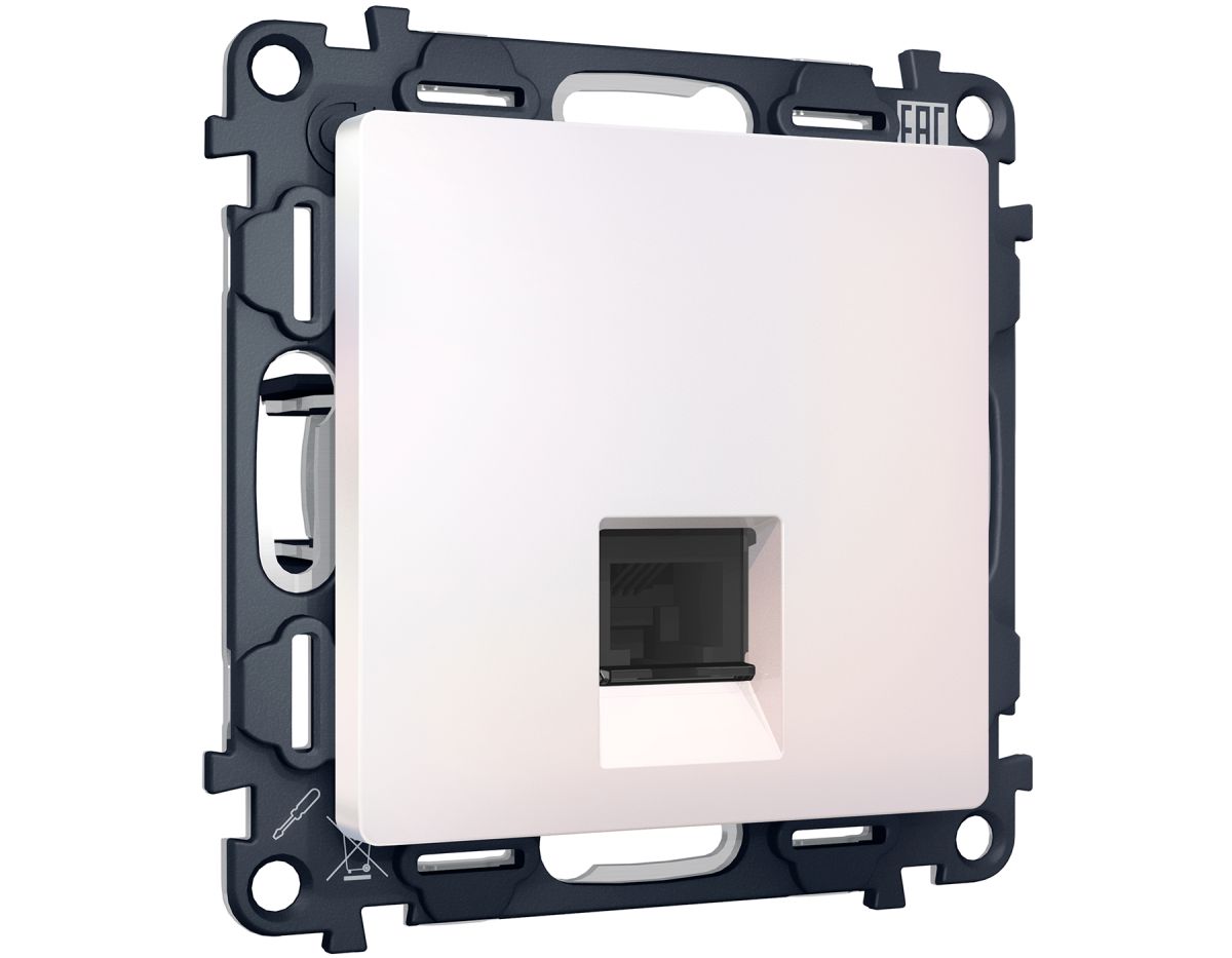 Комплект механизма компьютерной розетки RJ-45 экранированной с автоматической защитной шторкой Alfa Жемчуг Quant Ambrella Volt MA212005 (AP2120, VM185) в #REGION_NAME_DECLINE_PP#