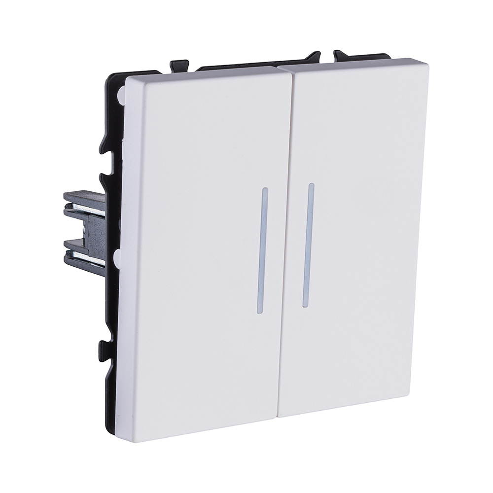 Выключатель 2-клавишный 10А/250В с LED подсветкой, белый глянцевый Kollinger Eclipse EC-010WG в #REGION_NAME_DECLINE_PP#