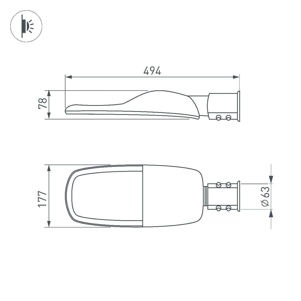 Уличный консольный светильник Arlight OXOR-TURI-494х177-40W Warm3000 (GR, 144x75 deg, 230V) 053600 в Санкт-Петербурге