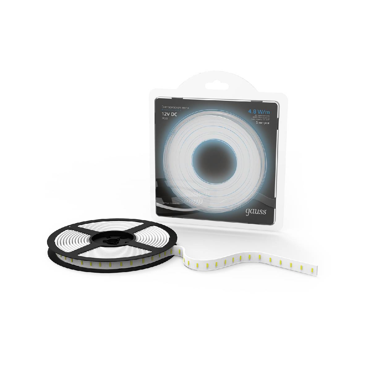Светодиодная лента Gauss 4,8W/m 60LED/m 2835SMD холодный белый 5M 312000305 в Санкт-Петербурге