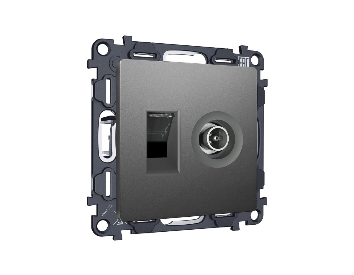 Комплект механизма розетки компьютерной + TV оконечной RJ-45 с автоматической защитной шторкой Alfa Антрацит серый Ambrella Volt MA662510 (AP6625, VM195) в #REGION_NAME_DECLINE_PP#