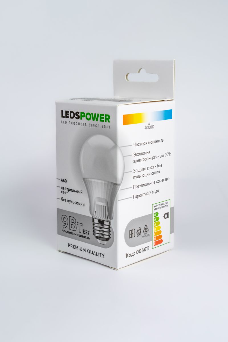 Светодиодная лампа LEDS POWER A60 E27 9Вт 4000К 006611 в Санкт-Петербурге