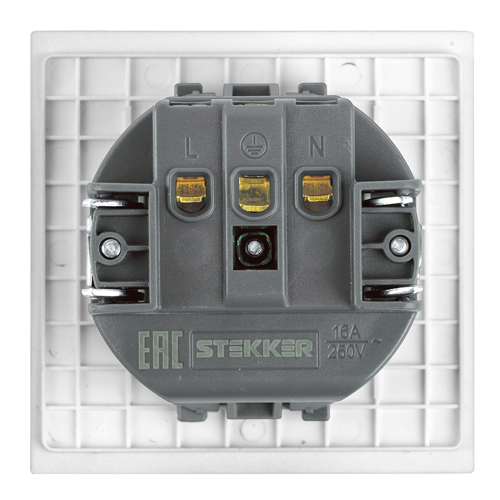 Розетка 1-местная с защитной шторкой с/з (механизм) Stekker Мия 250В 16А RST16-3110-01 белая магнолия 50440 в #REGION_NAME_DECLINE_PP#