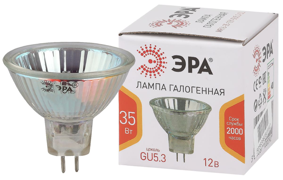 Лампа галогенная Эра GU5.3 35W 3000K GU5.3-MR16-35W-12V-CL Б0051797 в #REGION_NAME_DECLINE_PP#