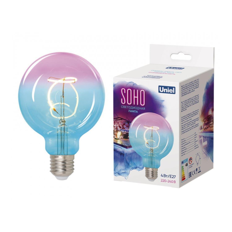 Лампа светодиодная филаментная (UL-00005892) Uniel E27 4W 2250K синяя LED-SF01-4W/Soho/E27/CW BLue/Wine GLS77TR в Санкт-Петербурге