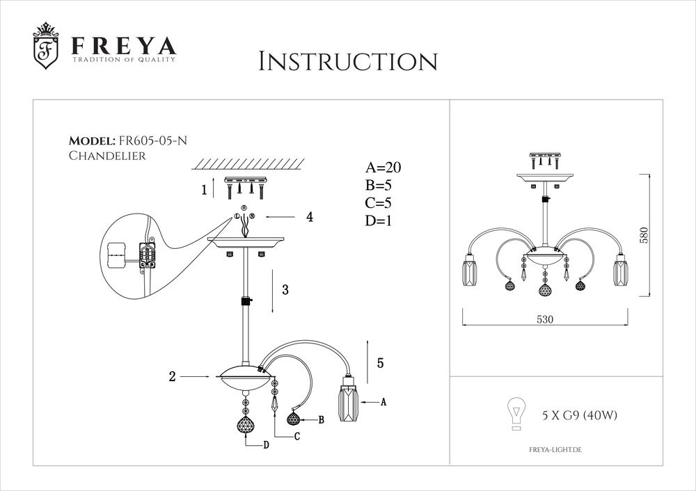 Подвесная люстра Freya Fountain FR5605-CL-05-CH в Санкт-Петербурге