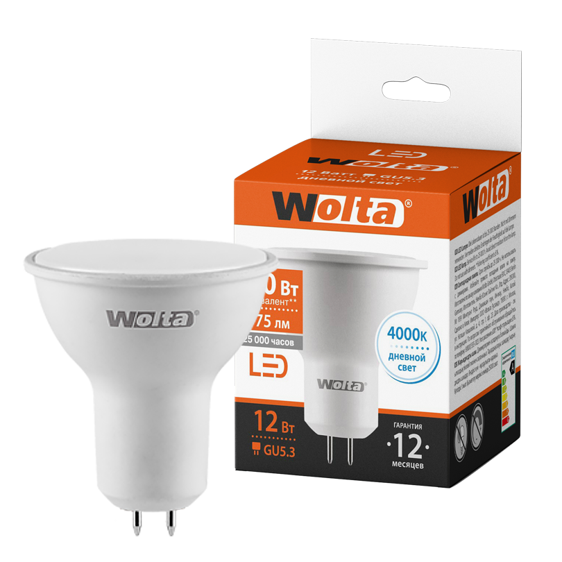 Светодиодная лампа WOLTA 12Вт 4000K GU5.3 матовая 25SPAR16-230-12GU5.3 в Санкт-Петербурге