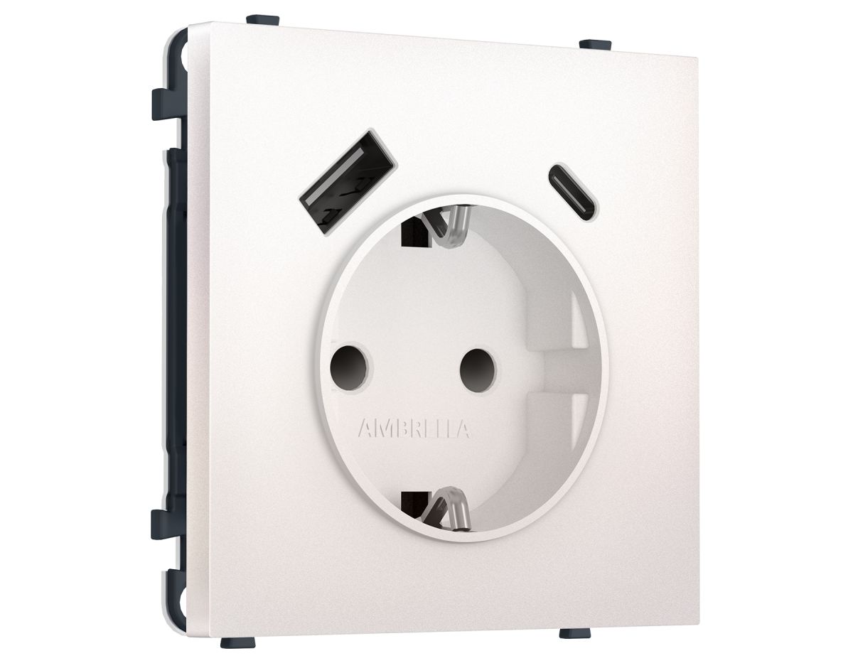 Комплект механизма электрической розетки SIGMA Жемчуг 2USB A+C 20W Ambrella Volt MS210010 (SP2100, PR160) в Санкт-Петербурге