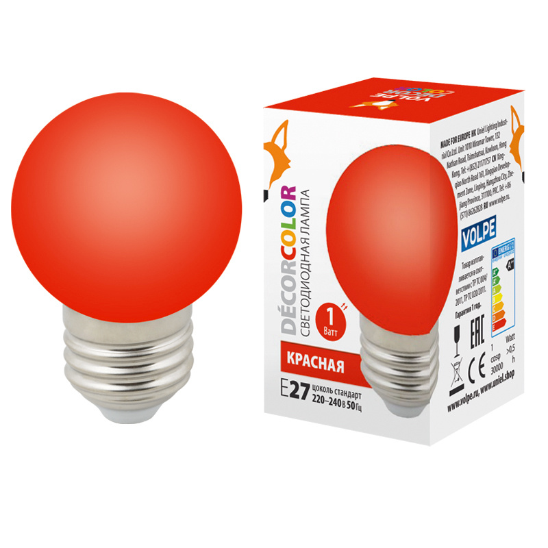 Лампа декоративная светодиодная (UL-00005646) Volpe E27 1W красная LED-G45-1W/RED/E27/FR/С в Санкт-Петербурге