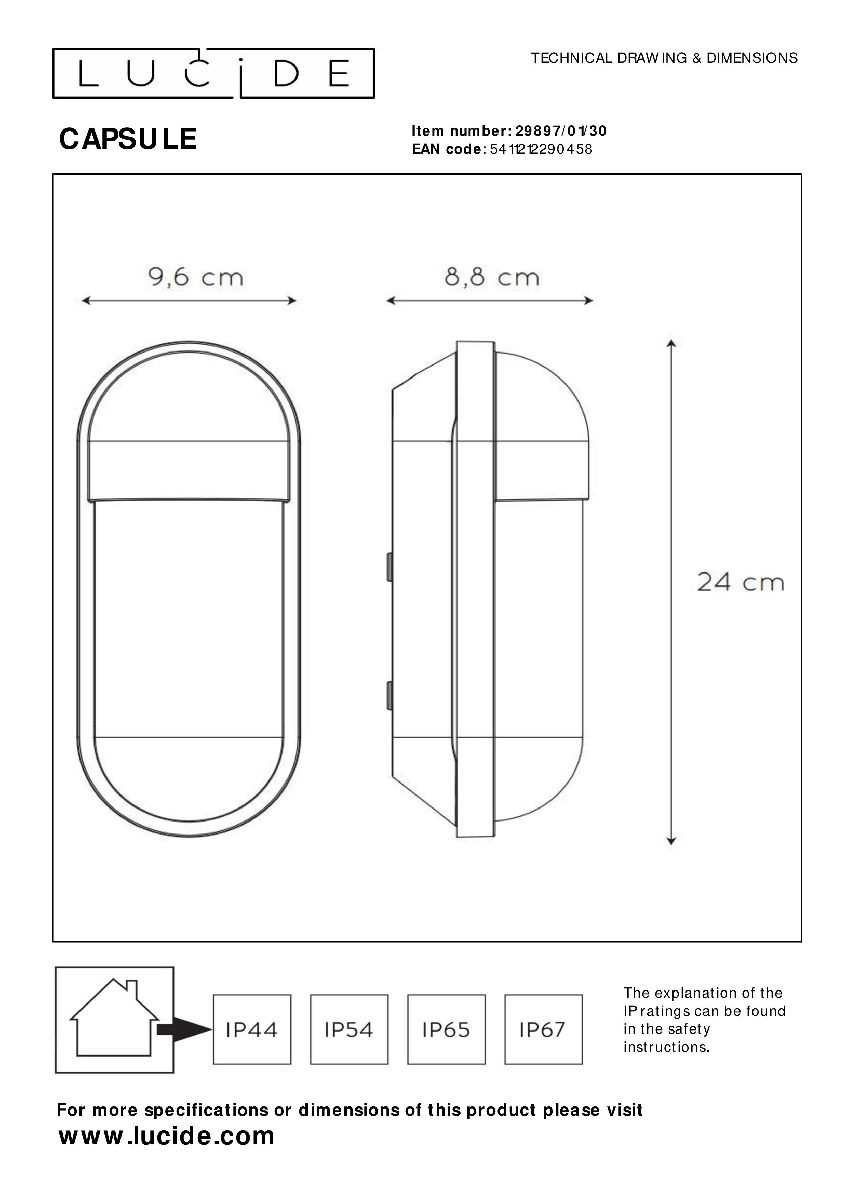 Уличный настенный светильник Lucide Capsule 29897/01/30 в Санкт-Петербурге