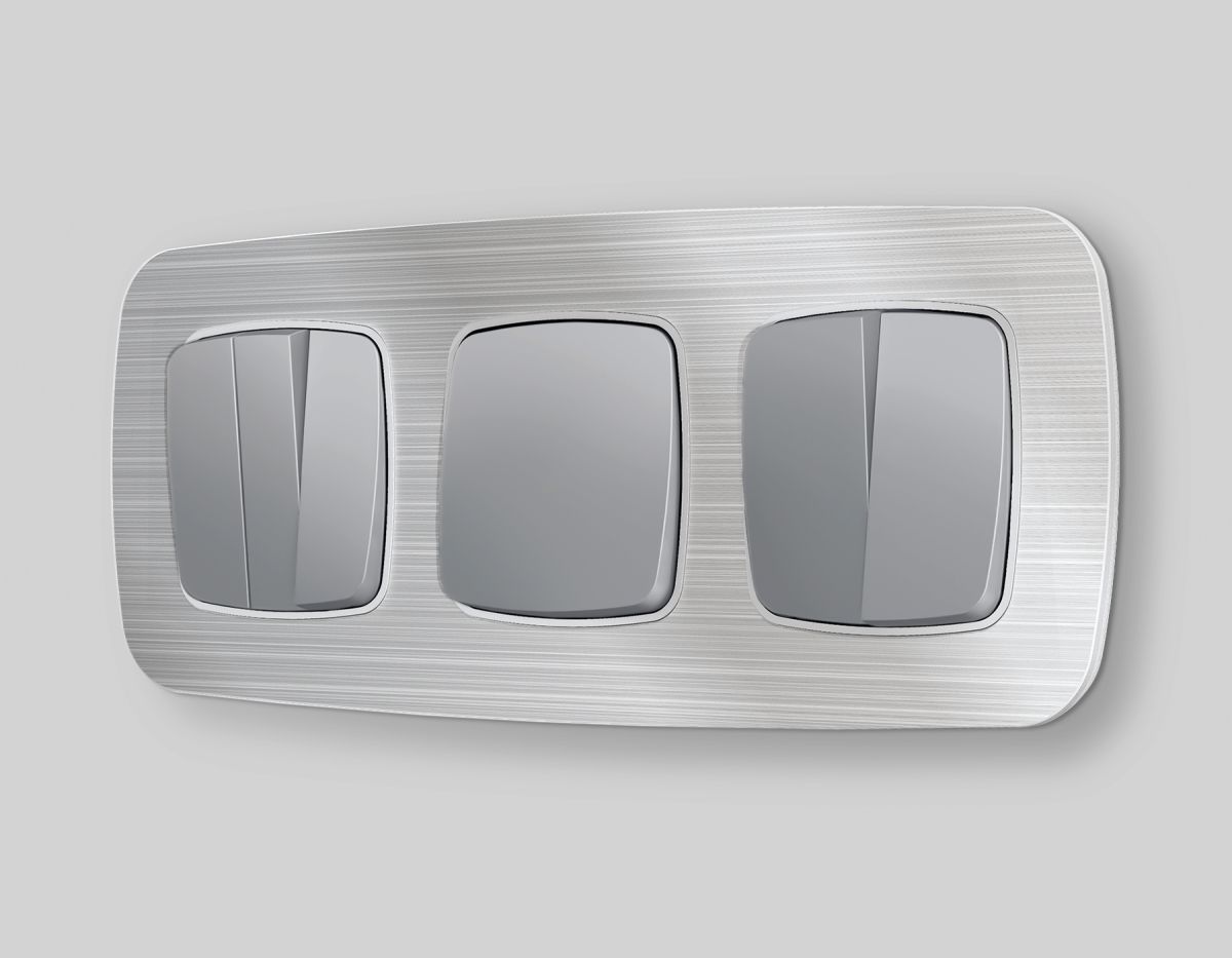 Комплект механизма 2-клавишного перекрестного выключателя Ambrella Volt 10A-250V OMEGA MO503030 Сталь матовый QUANT (OP5030, VM125) в Санкт-Петербурге