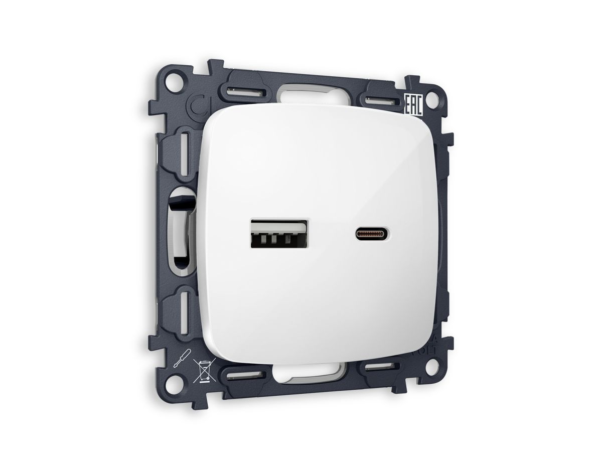 Комплект механизма розетки USB A+C 20W Ambrella Volt Omega (OP1110, VM177) MO111010 в Санкт-Петербурге