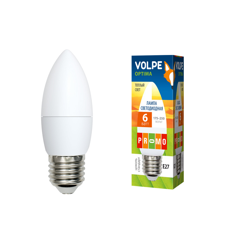 Лампа светодиодная (UL-00001066) Volpe E27 6W 3000K матовая LED-C37-6W/WW/E27/FR/O в Санкт-Петербурге