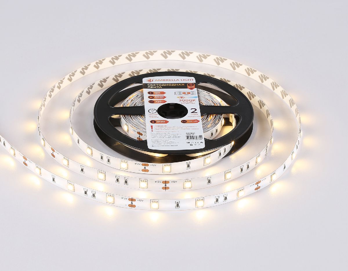 Светодиодная лента Ambrella Light LED Strip 12В 5050 7,2Вт/м 3000K 5м IP20 GS1801 в Санкт-Петербурге