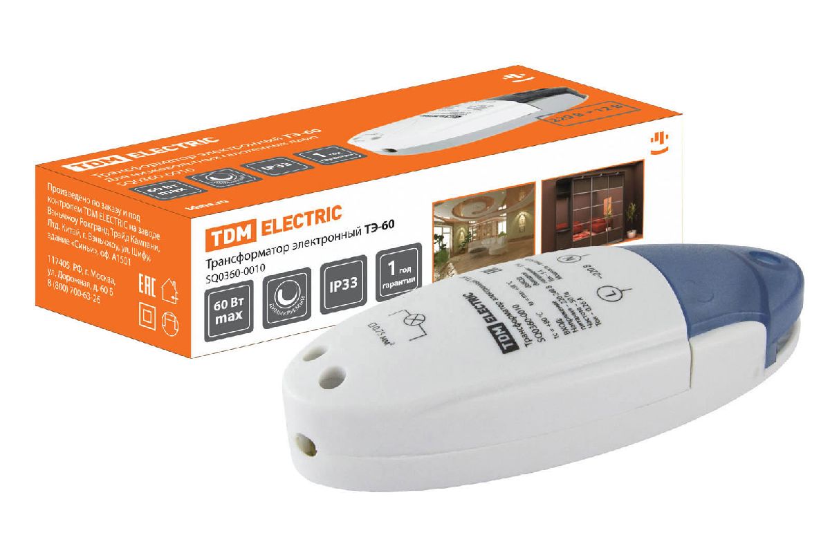 Трансформатор электронный диммируемый TDM Electric 12V 20-60W IP33 5A ТЭ-60 SQ0360-0010 в Санкт-Петербурге
