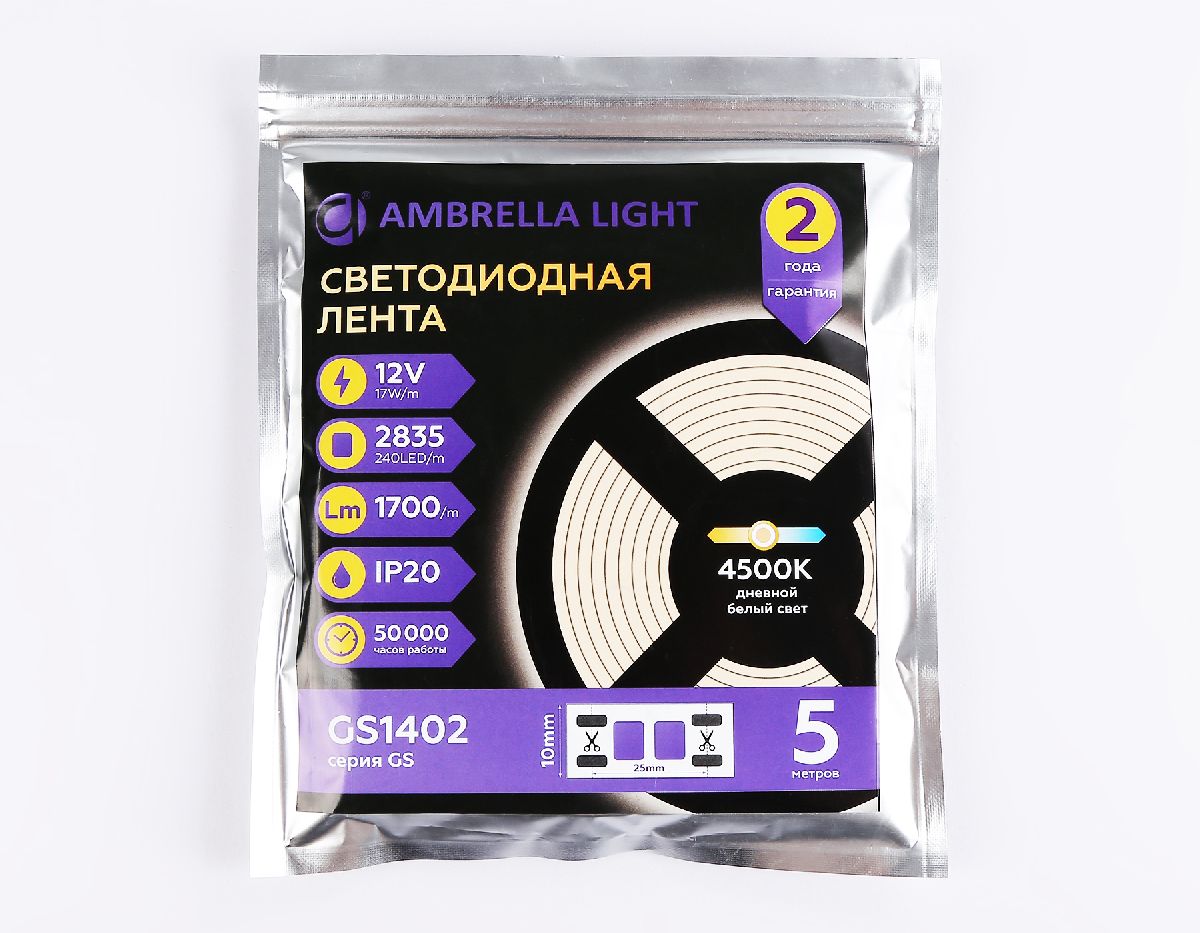 Светодиодная лента Ambrella Light LED Strip 12В 2835 17Вт/м 4500K 5м IP20 GS1402 в Санкт-Петербурге