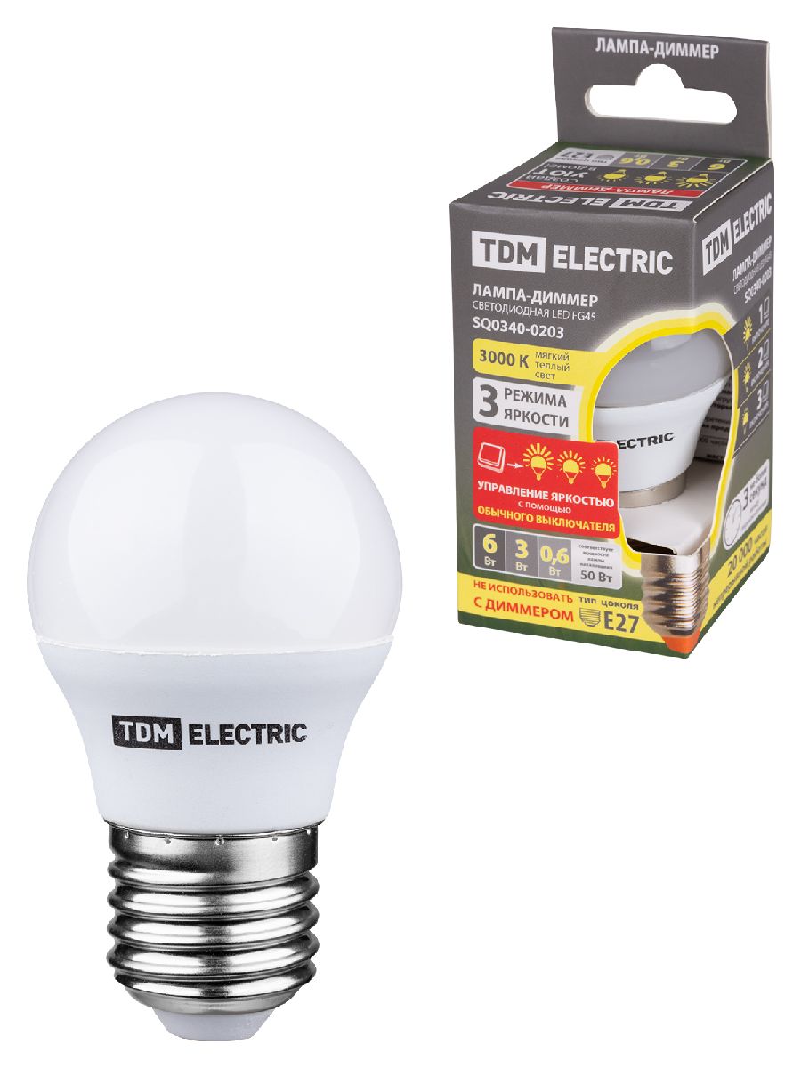 Лампа светодиодная диммируемая TDM Electric E27 6W 3000K прозрачная SQ0340-0203 в Санкт-Петербурге