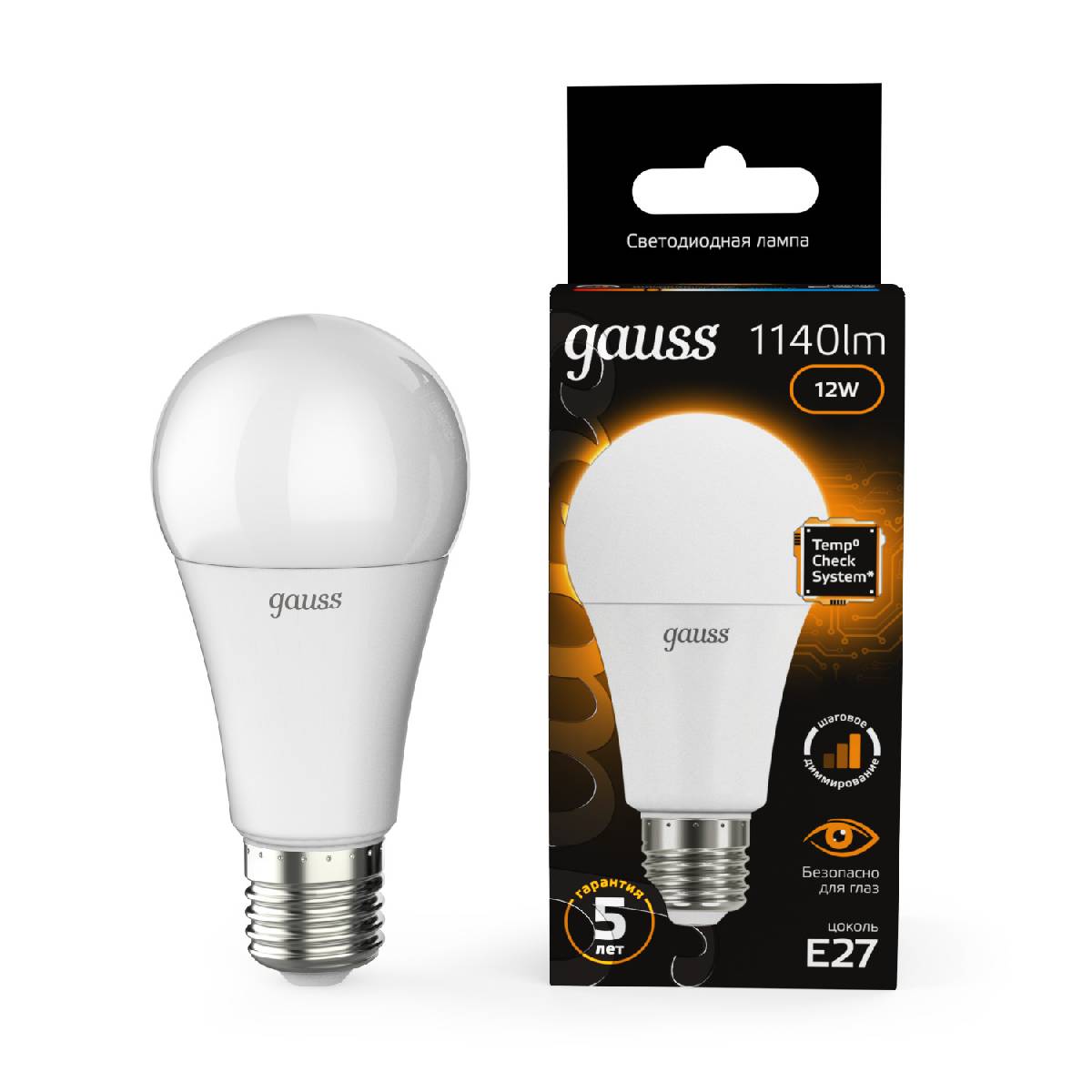 Лампа светодиодная диммируемая Gauss E27 12W 3000K груша матовая 102502112-S в Санкт-Петербурге