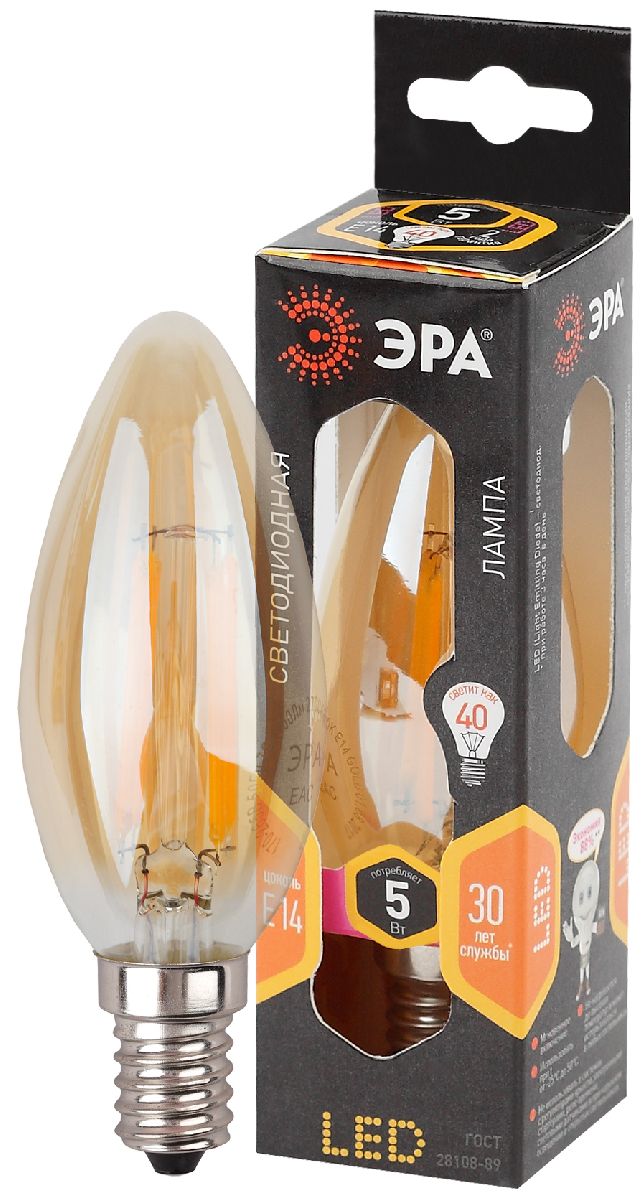 Лампа светодиодная Эра E14 5W 2700K F-LED B35-5W-827-E14 gold Б0027939 в Санкт-Петербурге