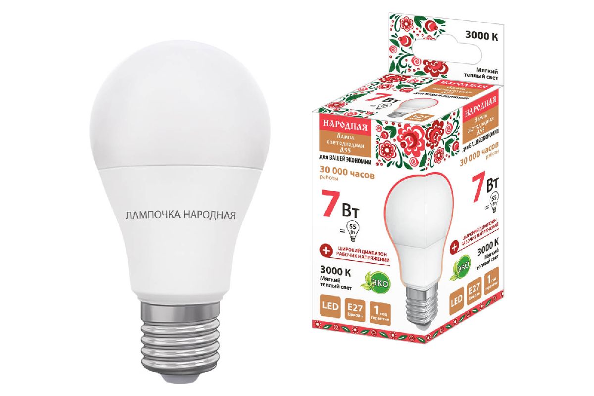 Лампа светодиодная TDM Electric Народная E27 7W 3000K матовая SQ0340-1505 в Санкт-Петербурге