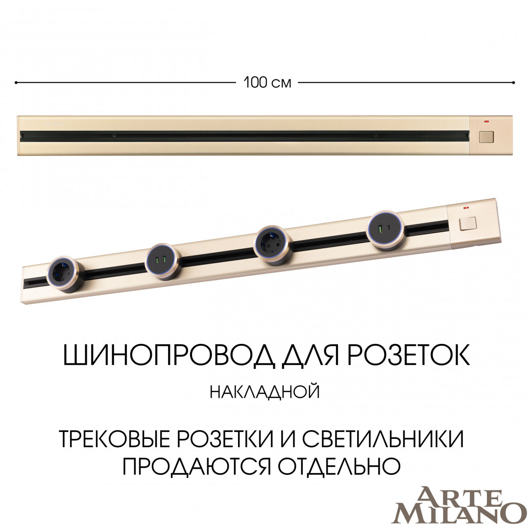 Накладной шинопровод с выключателем Arte Milano Am-track-sockets 385201TOB/100 Gold в Санкт-Петербурге