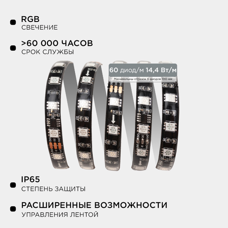 Комплект адресной светодиодной ленты Apeyron 24В 14,4Вт/м smd5050 60д/м IP65 2м RGB (адаптер питания, контроллер) 10-97 в #REGION_NAME_DECLINE_PP#