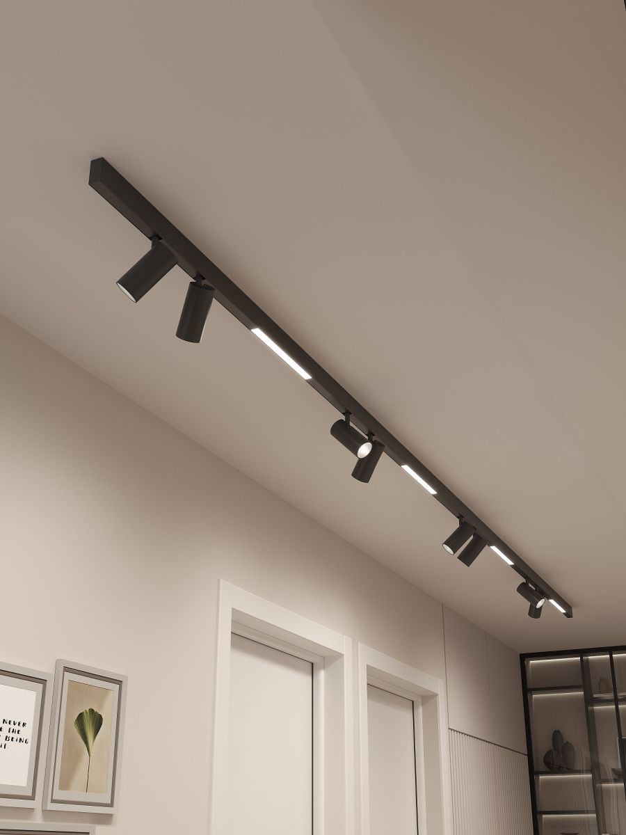 Трековая система со светильниками №5 трехфазная накладная Eldeko (48В, форма - прямая, 4м, 3000K) черная Hesby Lighting HSBL_kompl_E005_NI4B3K в #REGION_NAME_DECLINE_PP#