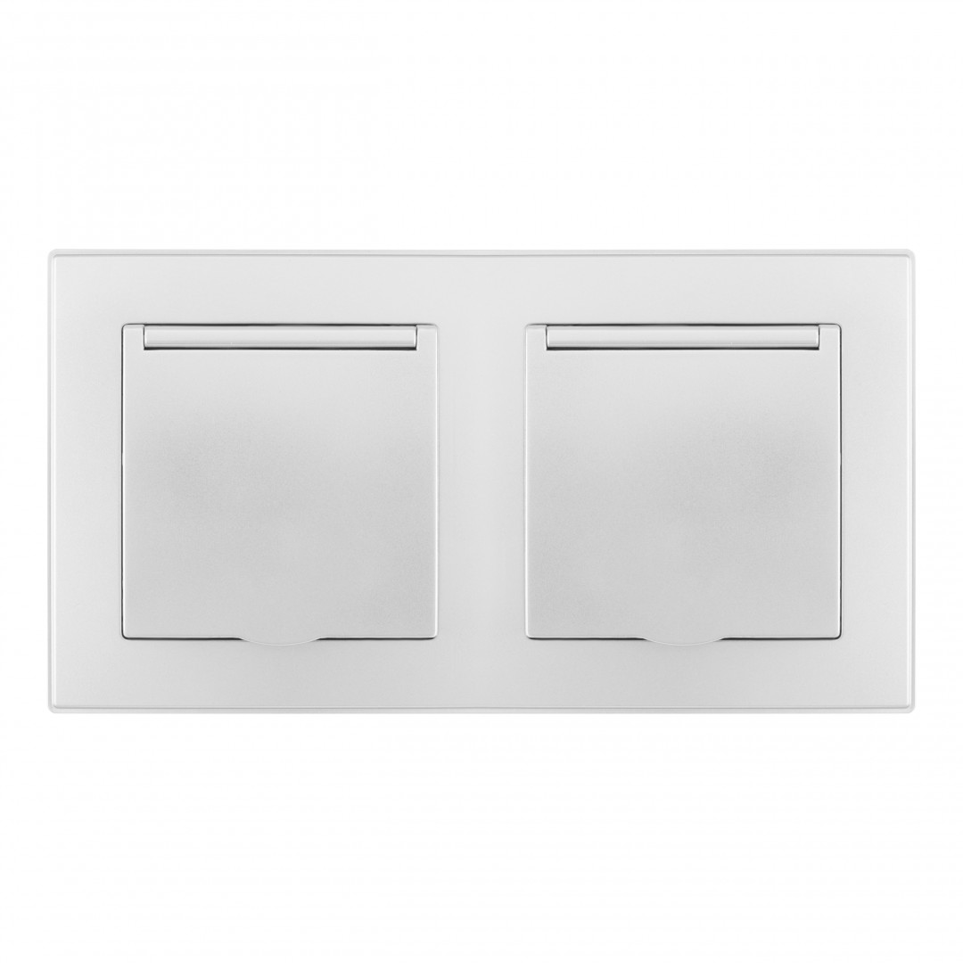 Розетка двойная (двухпостовая) с/з и шторками Arte Milano SET06-2-41-1x2 silver в Санкт-Петербурге